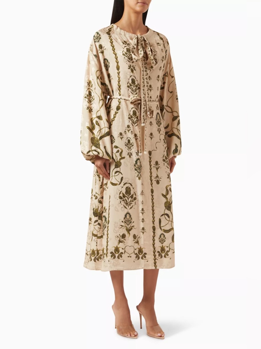 Agua by Agua Bendita Zircon Relato Tie-neck Kaftan in Viscose Jacquard